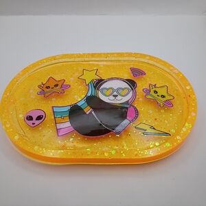 Handmade Orange Glitter Panda Space Jewelry Trinket Tray Dish